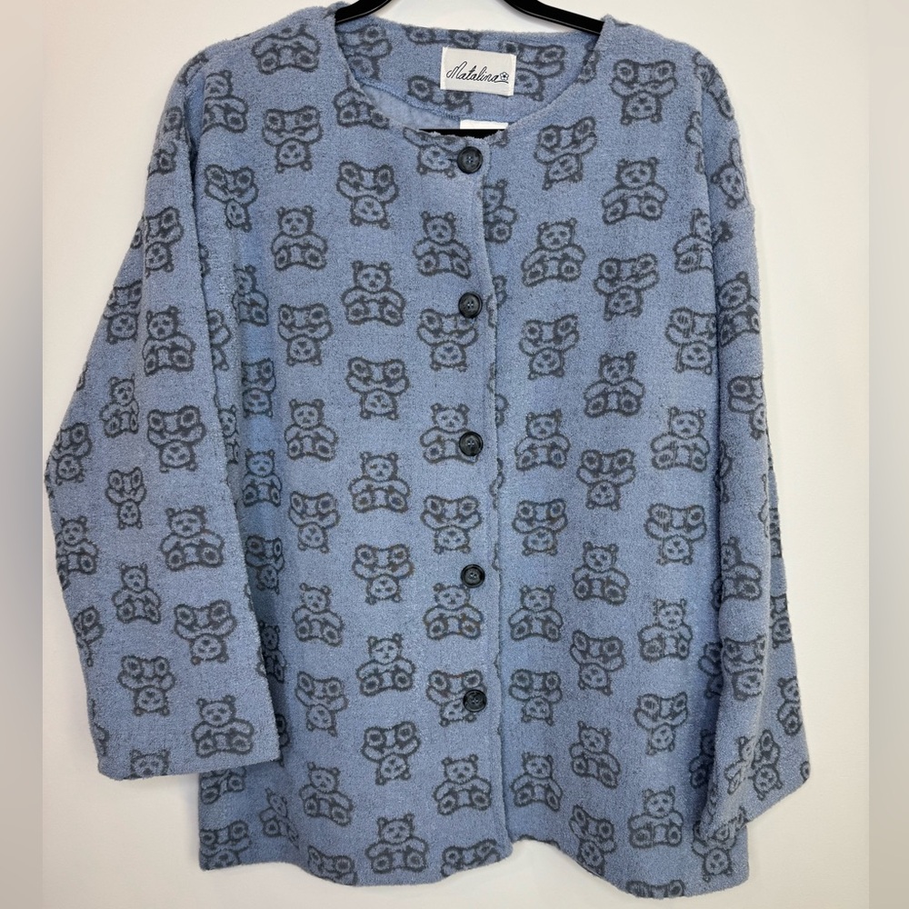 Vintage Blue Teddy Bear Cardigan Sweater